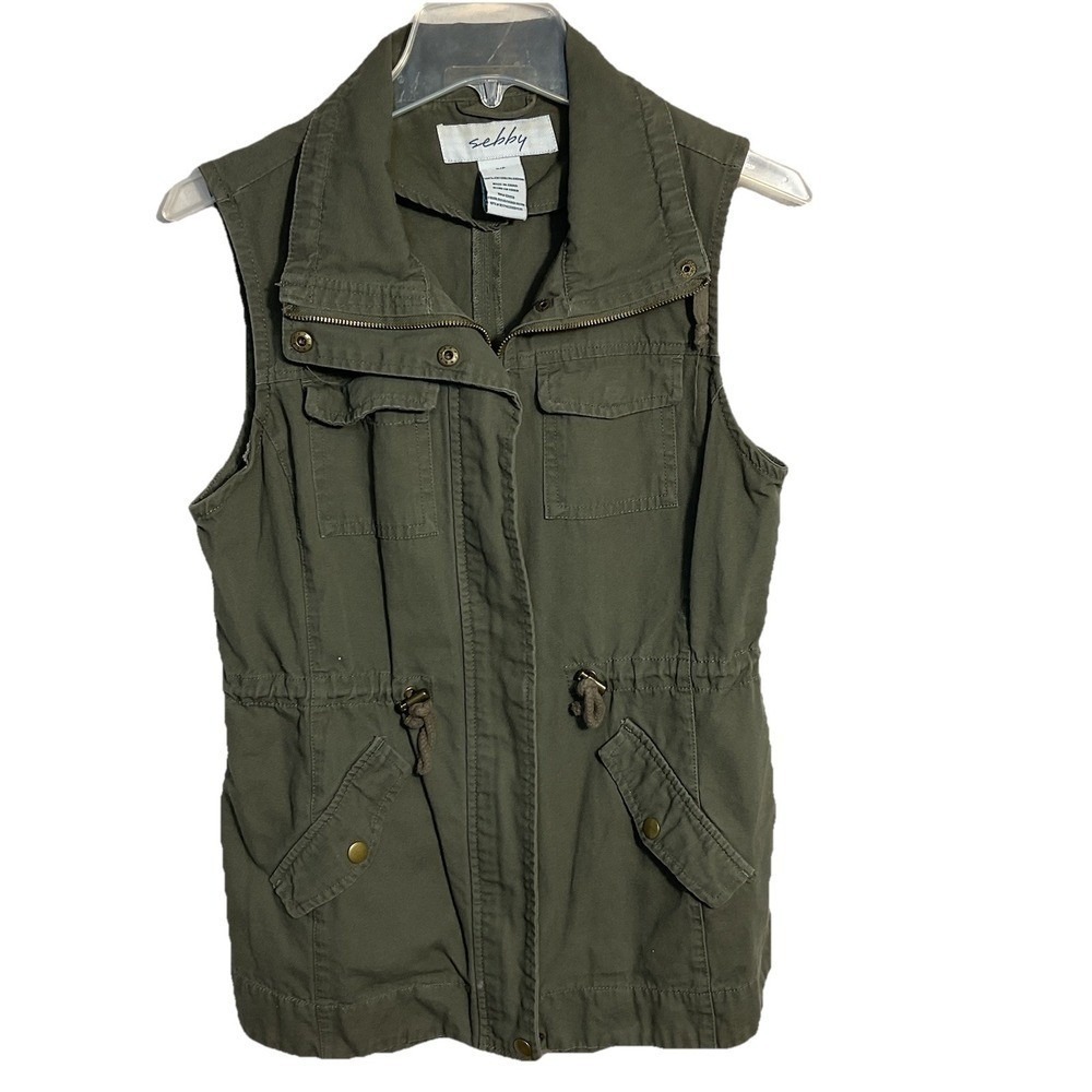 Women's Olive Green safari Zip Up Utility canvas Vest Size Small